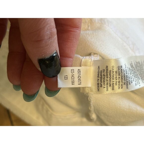 Chico's Platinum Optic White Sequin Frayed Fringe Sleeveless Denim Vest Size 2‎ - Picture 10 of 12